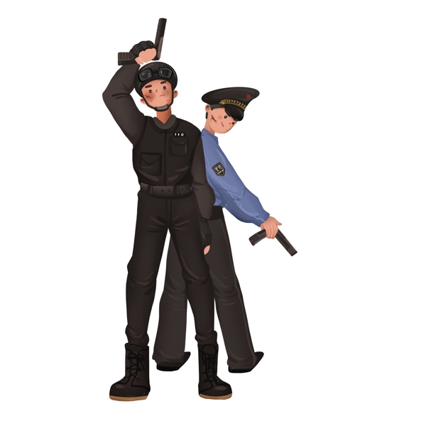 手绘武警和便衣警察人物设计