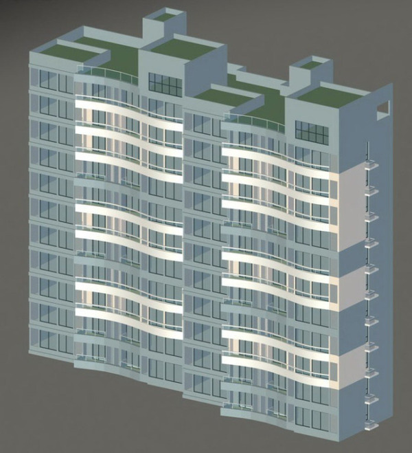 两联排曲面高层住宅楼建筑3D模型