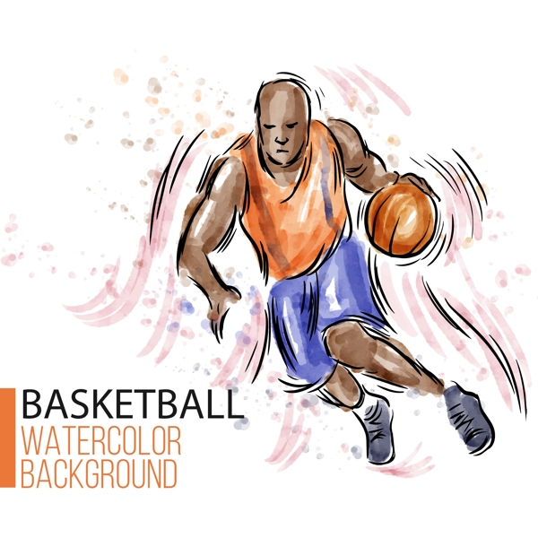手绘水彩篮球运动插图