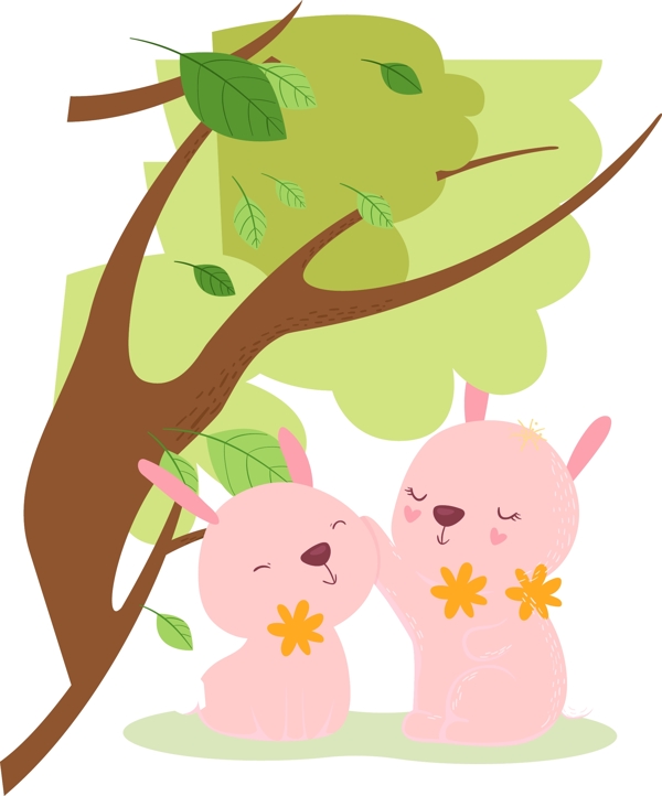 可爱兔子和树装饰元素