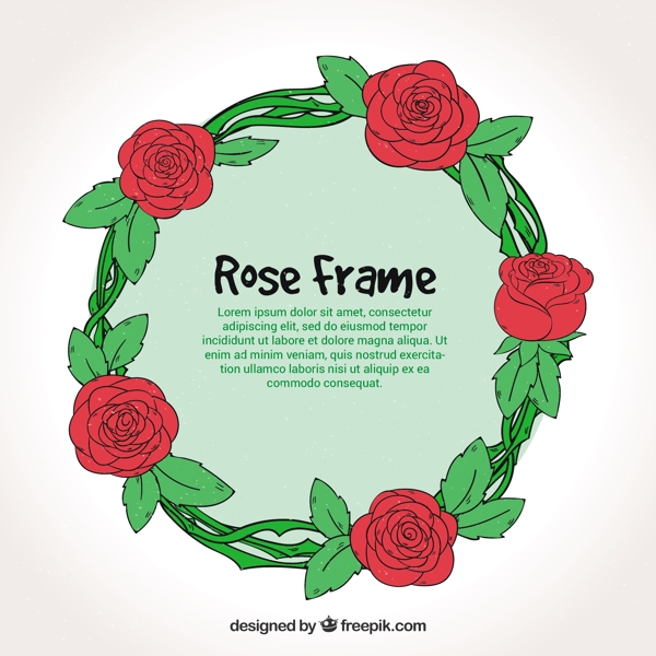手绘风格圆形玫瑰花装饰边框框架