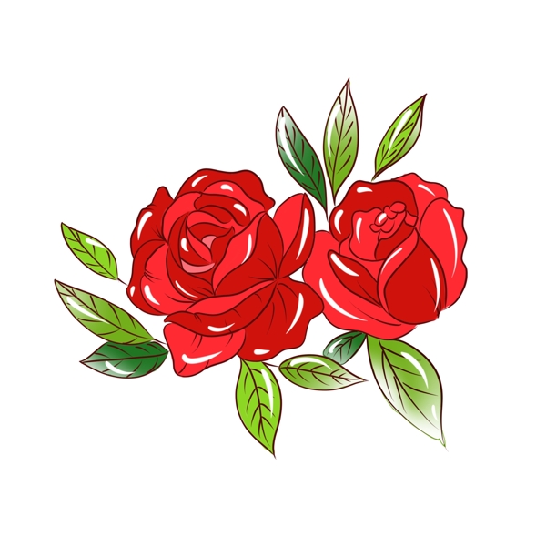 手绘植物花卉红色玫瑰花可商用