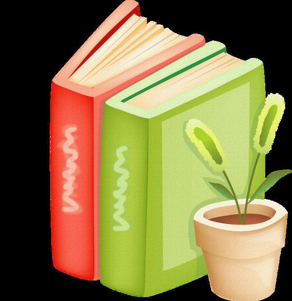 手绘绿植书本元素