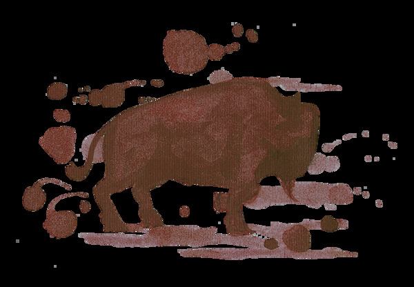 手绘水墨咖啡色耗牛动物装饰图案素材