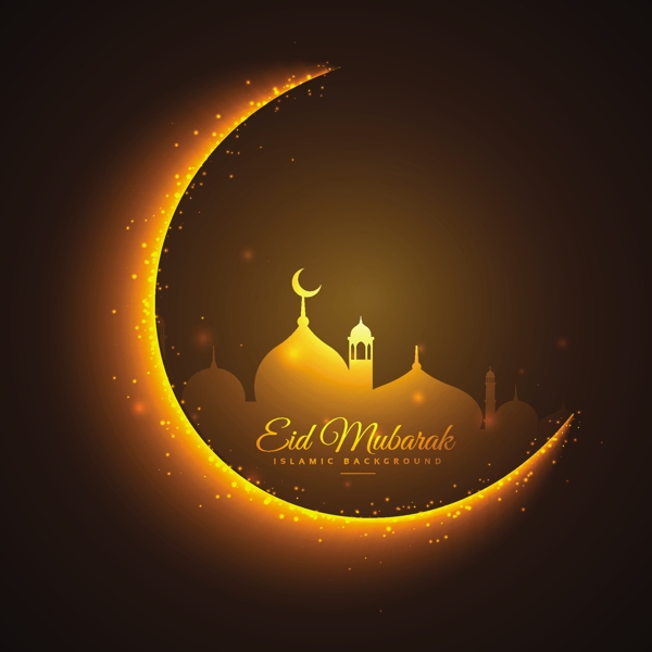 金色的月亮和清真寺开斋节的背景