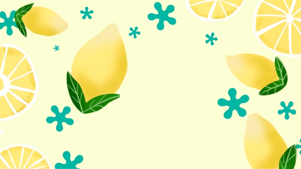 黄色柠檬清新绿色小花背景