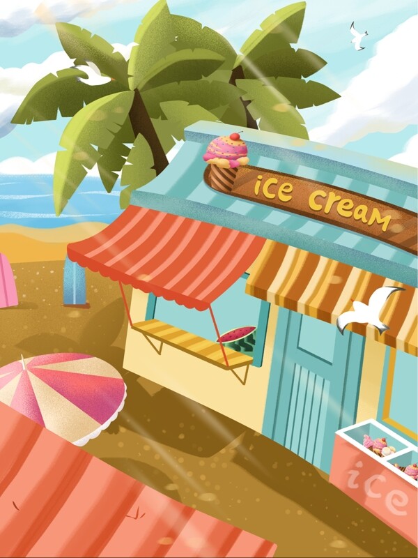 夏季海滩冰淇淋商店背景设计