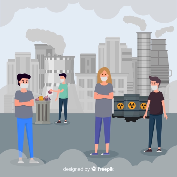 创意城市环境污染插画