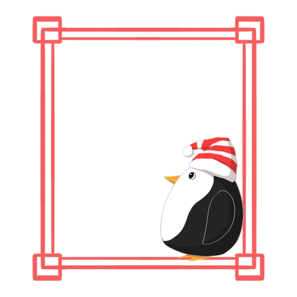 可爱卡通冬季企鹅红色边框
