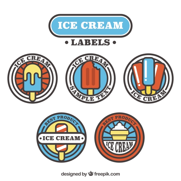 各种圆形冰淇淋贴纸标签