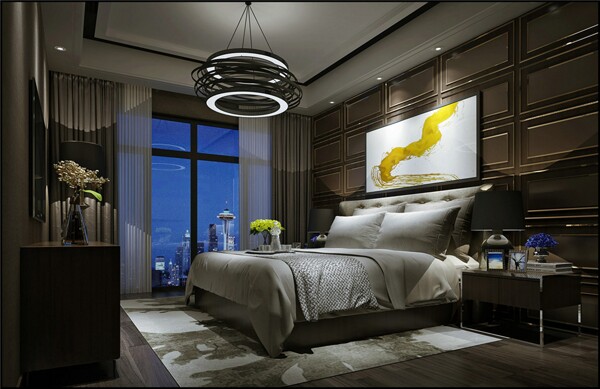 欧式豪华卧室大床吊灯设计图