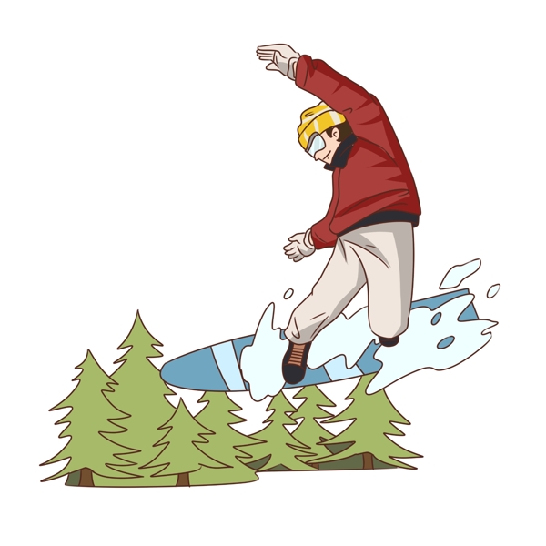 手绘冬季旅游滑雪体验男子插画