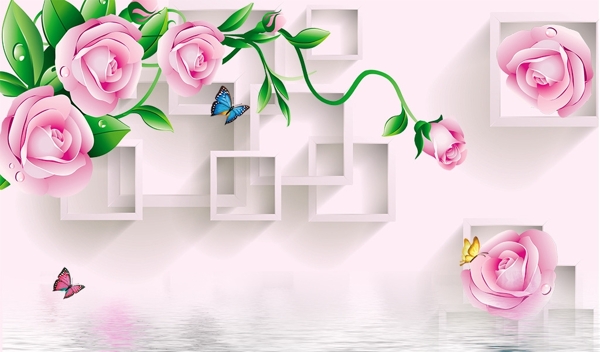 3D水中玫瑰背景墙