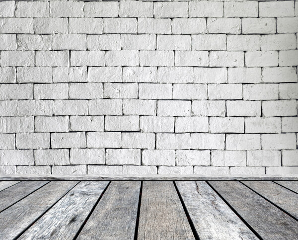 白色砖墙木板