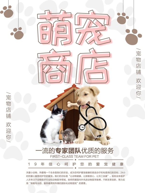 可爱萌宠商店小狗小猫宠物店简约大气宠物商店海报