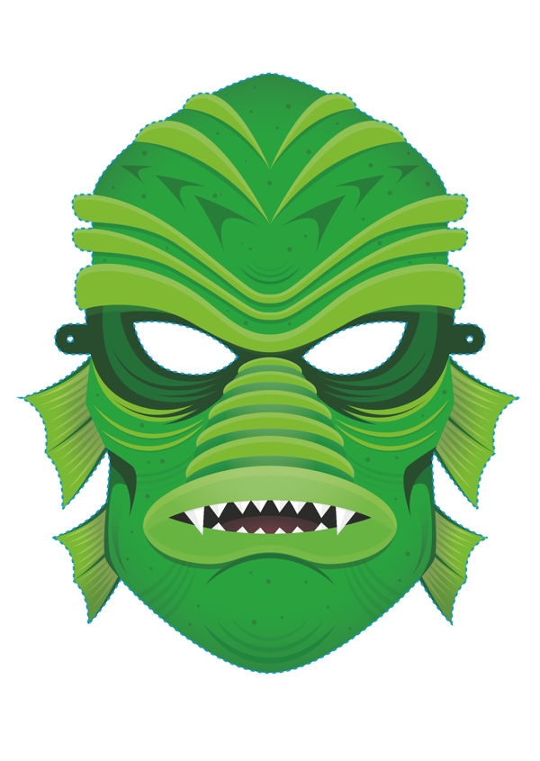 矢量绿色水生怪物面具