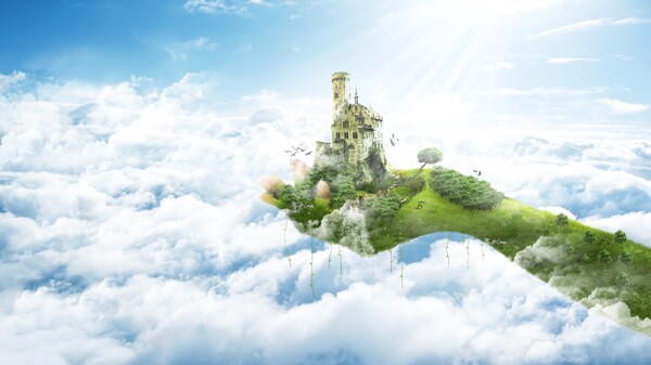 梦幻云层城堡合成图片