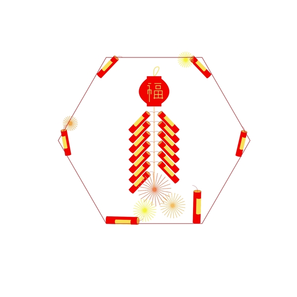 新年红黄喜庆祝福几何边框构图燃放鞭炮