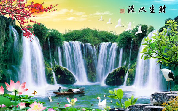 山水风景中国风中式传统绘画