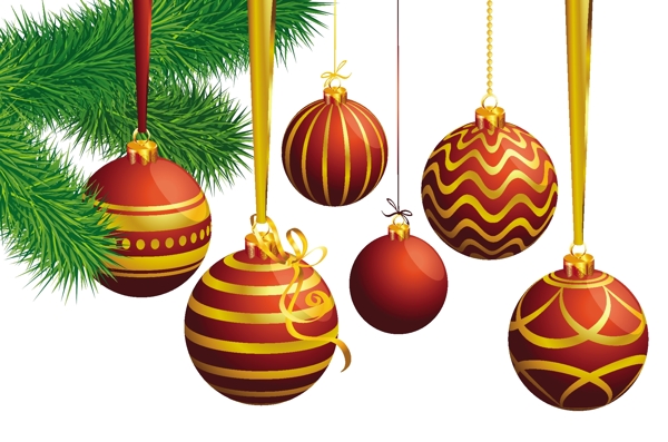 有气球彩带和松树枝向量模板的圣诞装饰