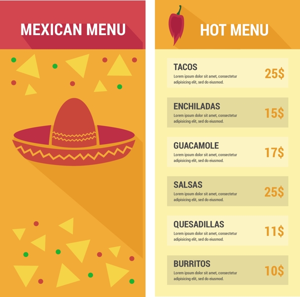 墨西哥菜单模板与玉米片