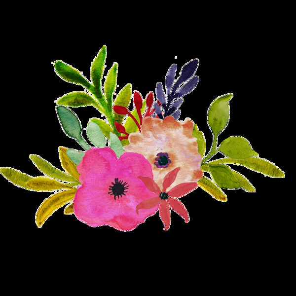 水墨艺术绘画植物花朵透明装饰素材