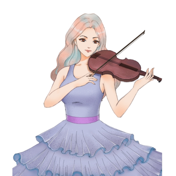 唯美手绘拉小提琴的美女