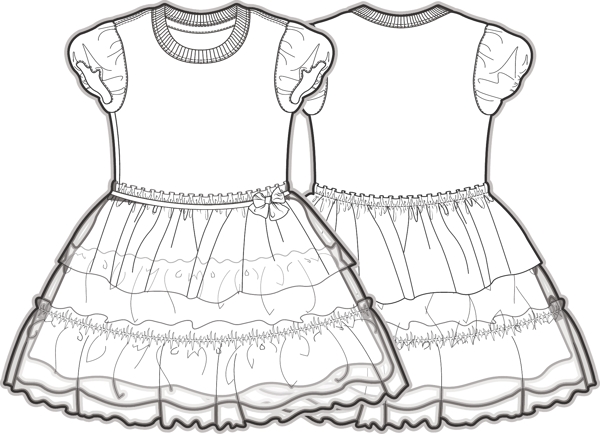 蛋糕裙35岁小宝宝服装设计线稿矢量素材