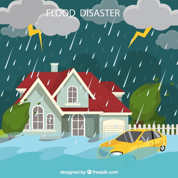 洪水灾害插画图片