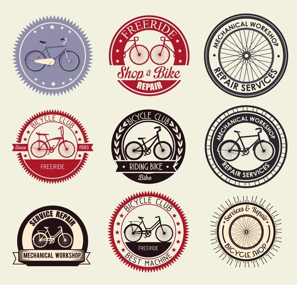 9款圆形自行车元素标签