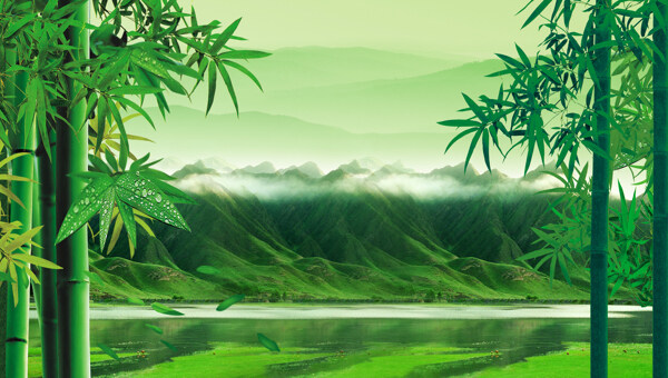 高清绿色背景图竹子青山绿水