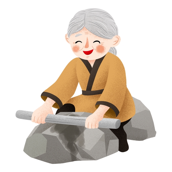 蘑铁杵的老奶奶人物插画素材