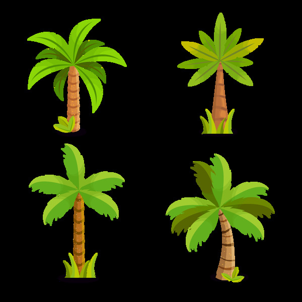 手绘棕榈树椰子树免抠png透明图层素材