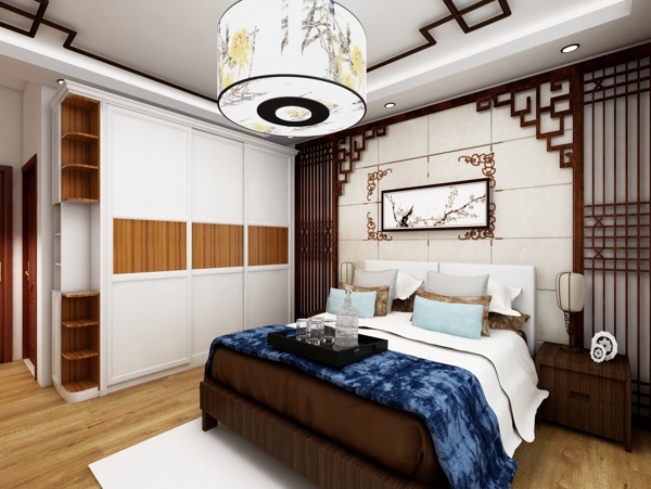 白色新中式室内卧室设计效果图