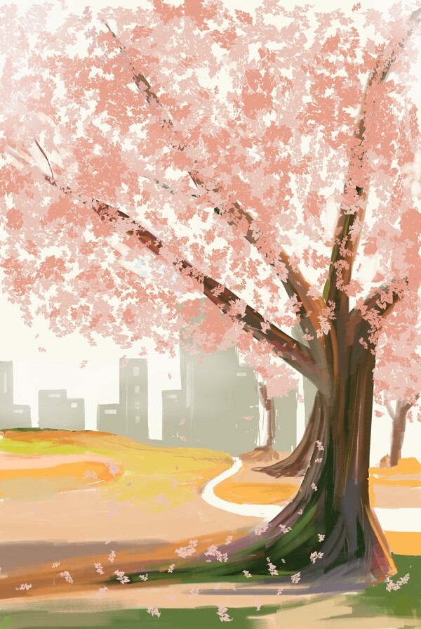 浪漫樱花树背景海报
