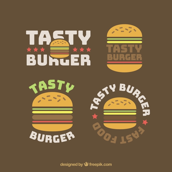 各种扁平风格汉堡包标签图标