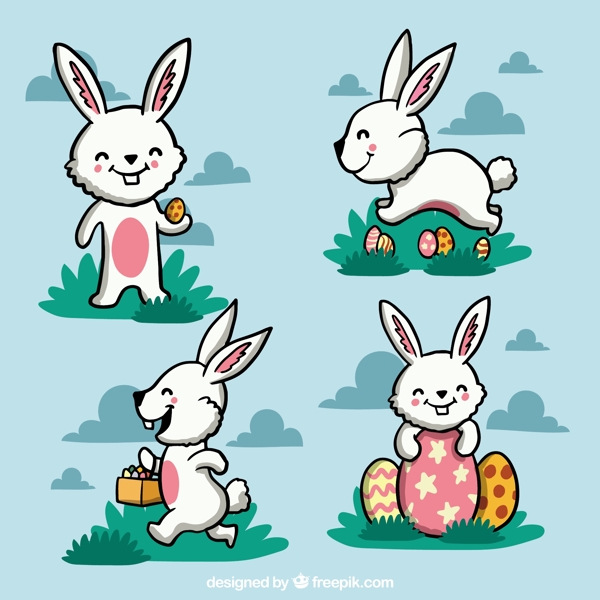 一只手画好的复活节兔子