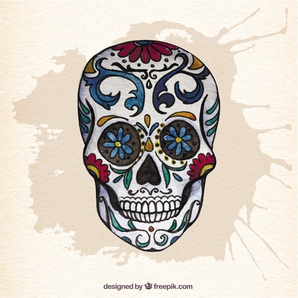 水彩画的墨西哥头骨