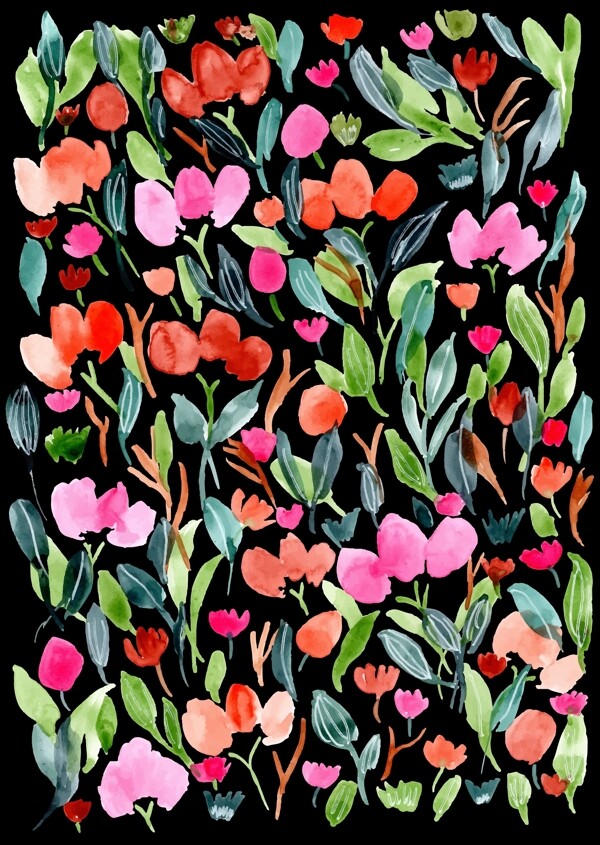 手绘油画美丽的花卉水彩无缝