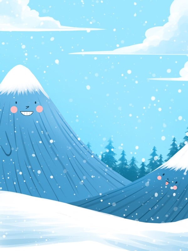 清新手绘二月雪地背景设计