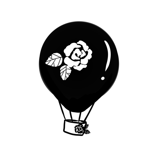 黑白剪影玫瑰花图案的热气球