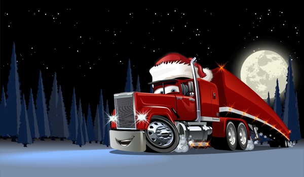 有趣的圣诞红色卡车矢量设计背景