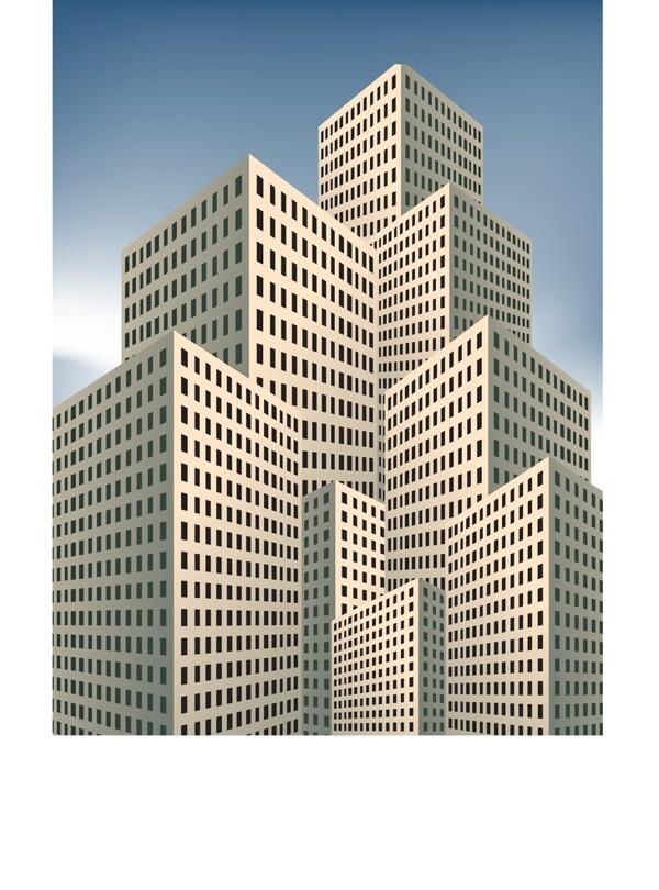精美手绘立体高楼大厦建筑设计素