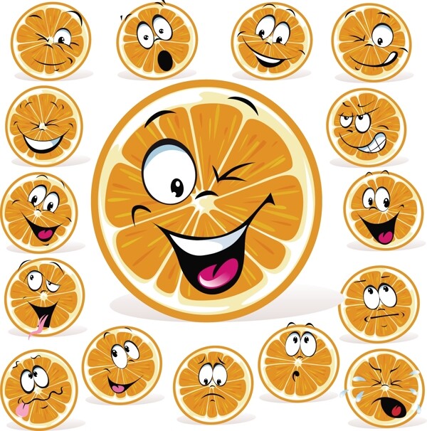 卡通橙子表情矢量图