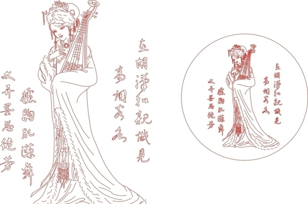 中国古代美女昭君琵琶矢量图图片