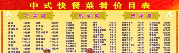 中式快餐菜价目图片