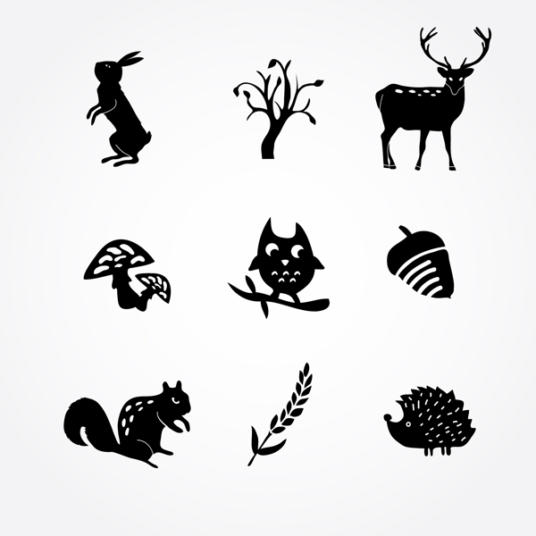 森林动物剪影图标