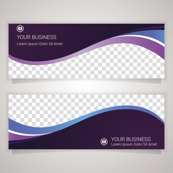 紫色波纹商业横幅模板