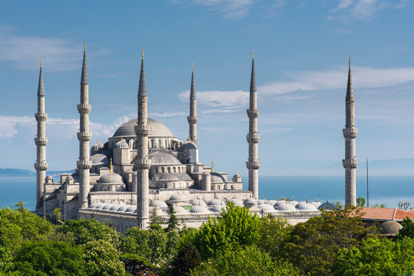 蓝色清真寺建筑风景图片
