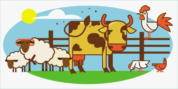 人物农场宠物插画设计矢量图